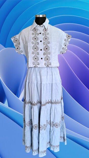 Vanya Hand-Block Printed Cotton Collar Top & Tiered Frill Skirt Set