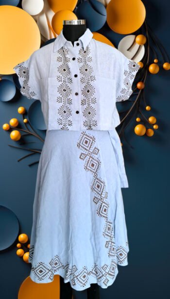Vanya Hand-Block Printed Cotton Collar Top & Wrap Skirt Set